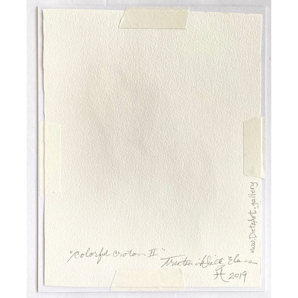 Colorful Croton II - Original Art Acrylic Marker Leaf Painting 8”x10” White Mat - Picture 8 of 8